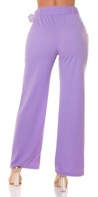 hoge taille stoffen broek met riem lila
